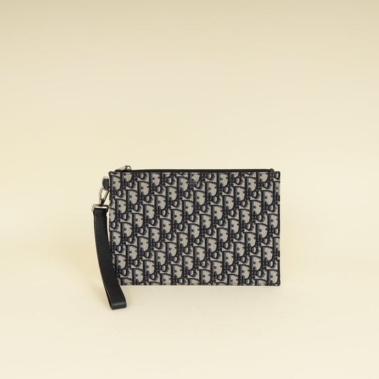 Christian Dior Navy Blue Oblique A5 Zipped Pouch Rovelle Bags