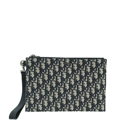 Christian Dior Navy Blue Oblique Jacquard A5 Pouch Rovelle Bags
