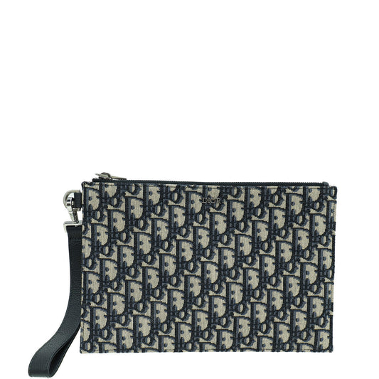 Christian Dior Navy Blue Oblique Jacquard A5 Pouch Rovelle Bags