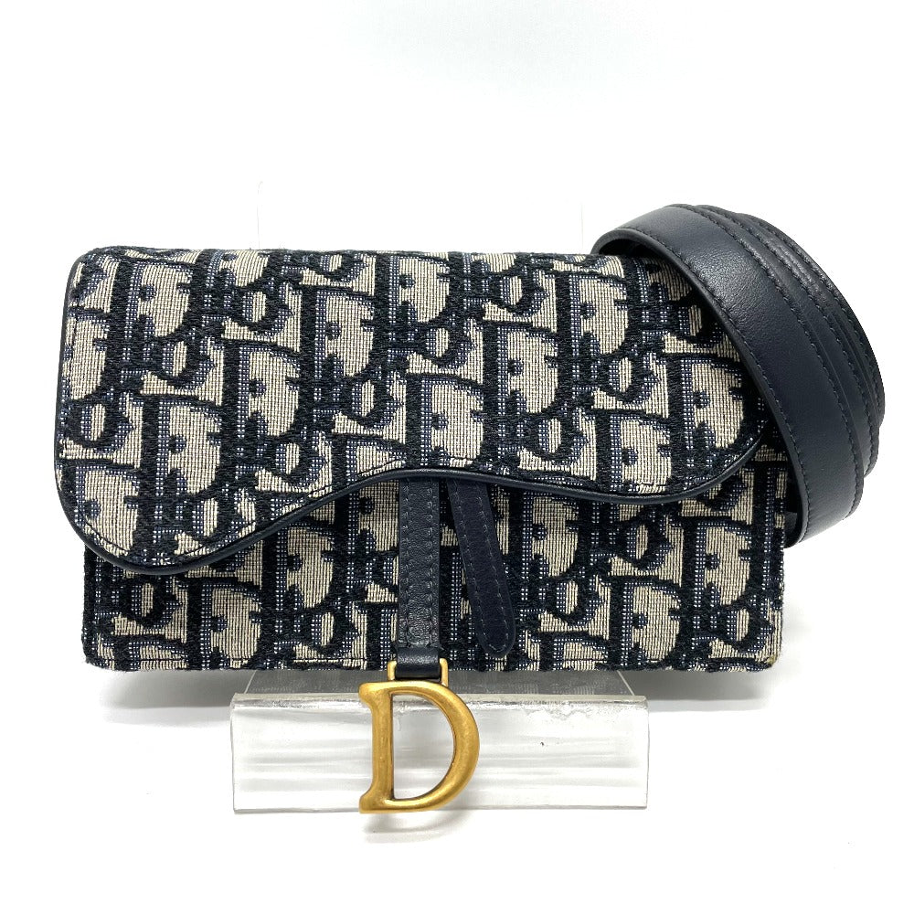 Dior Waist bag S5619CTZQ_M928 Leather / canvas Navy Oblique Trotter Saddle belt pouch mens Rovelle Bags