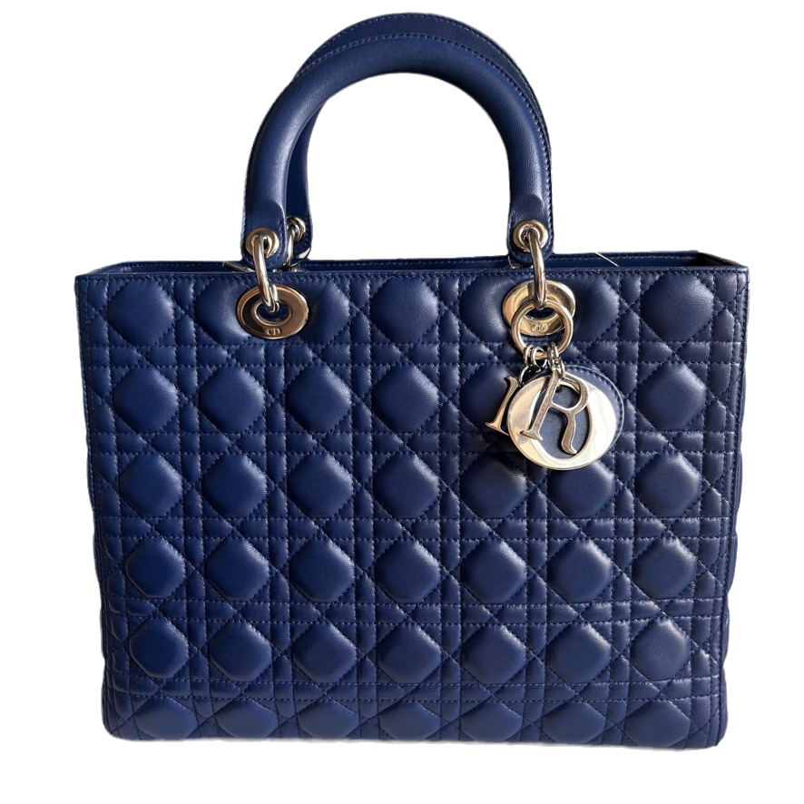 Lady Dior Large Bag Navy Lambskin Cannage Leather Rovelle Bags