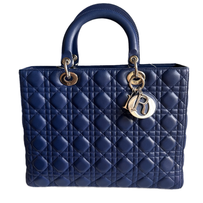 Lady Dior Large Bag Navy Lambskin Cannage Leather Rovelle Bags
