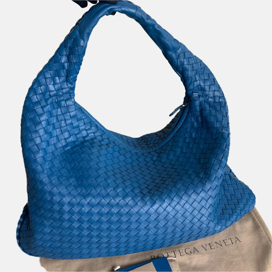 Bottega Veneta Veneta Hobo Medium Blue Intrecciato Leather Bag 47cm