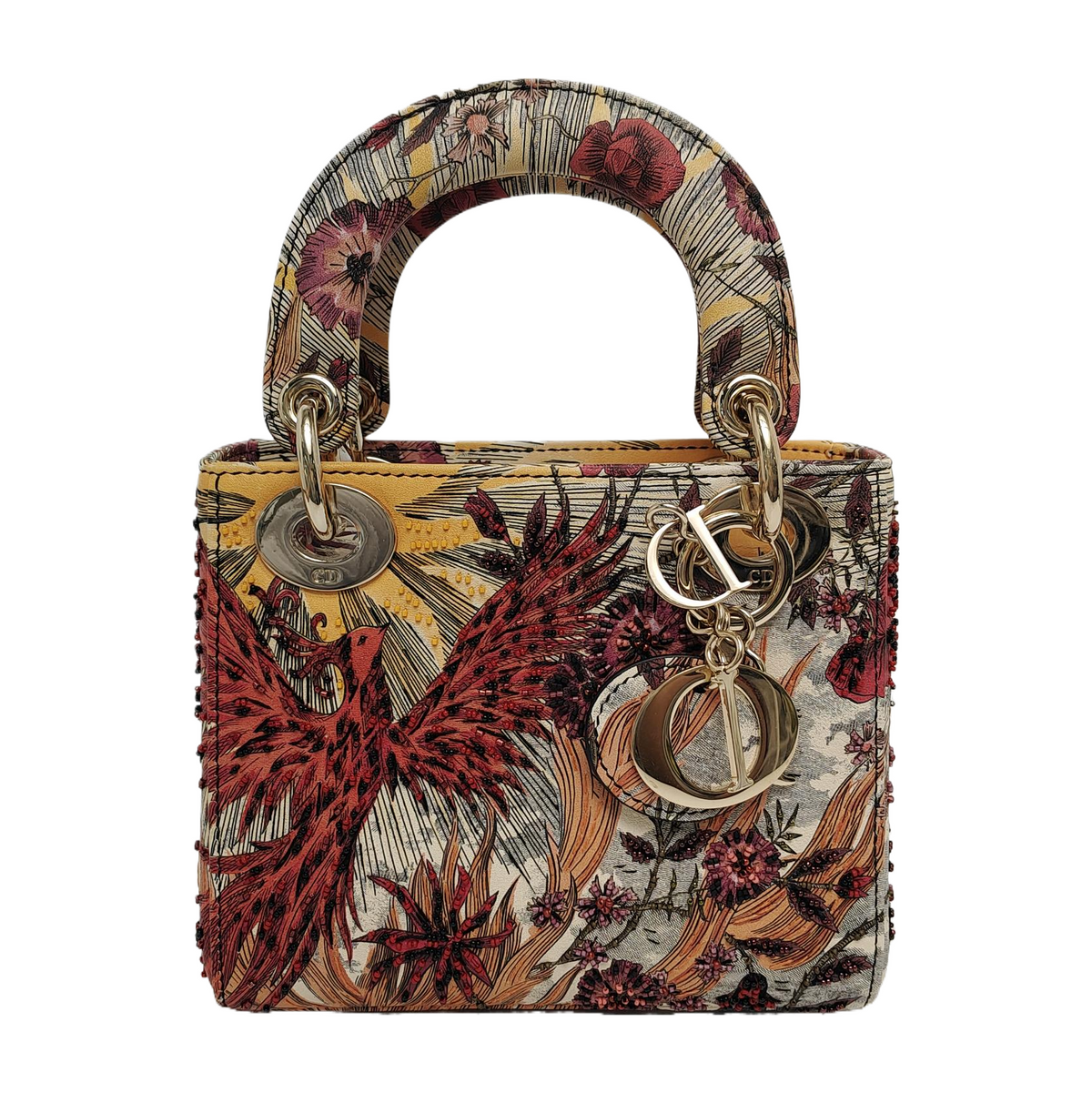 Lady Dior Mini Embroidered Phoenix Cloth Multicolor Handbag Rovelle Bags