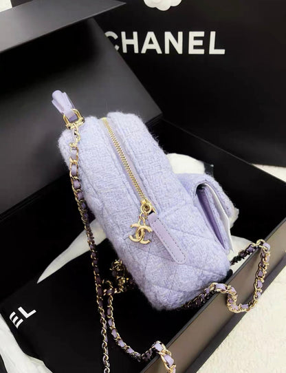 Chanel Luxury Tweed Gold Backpack Rovelle Bags