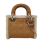 Lady Dior Mini Handbag Brown Leather Shearling Gold Hardware Rovelle Bags