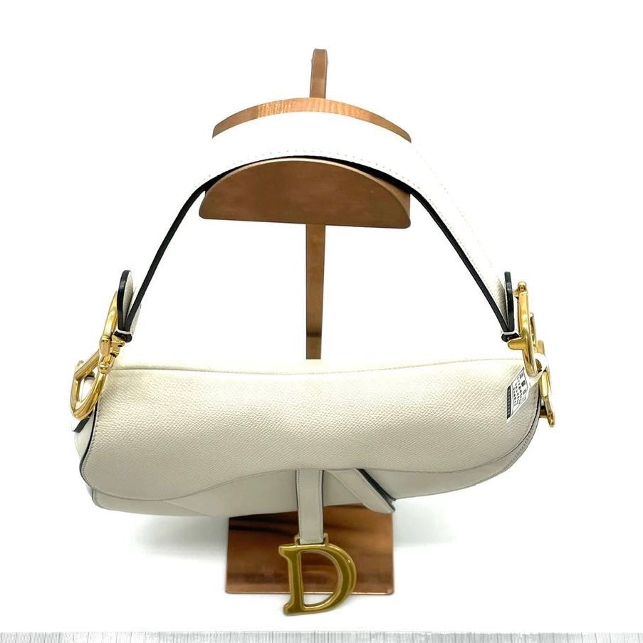 Dior Saddle White Medium Grained Leather Handbag Rovelle Bags