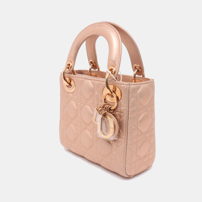 Lady Dior Mini Pink Irediscent and Metallic Cannage Lambskin Handbag Rovelle Bags