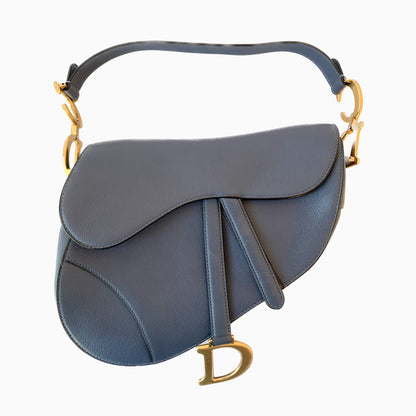 Dior Saddle Blue Grey Medium Leather Handbag Rovelle Bags