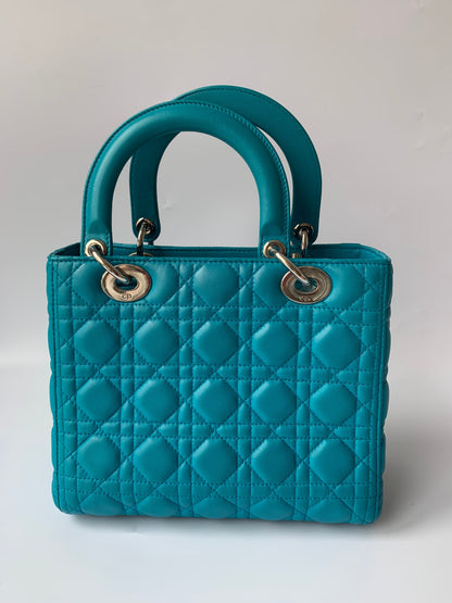 Lady Dior Medium Bag Blue Cannage Lambskin Leather Rovelle Bags
