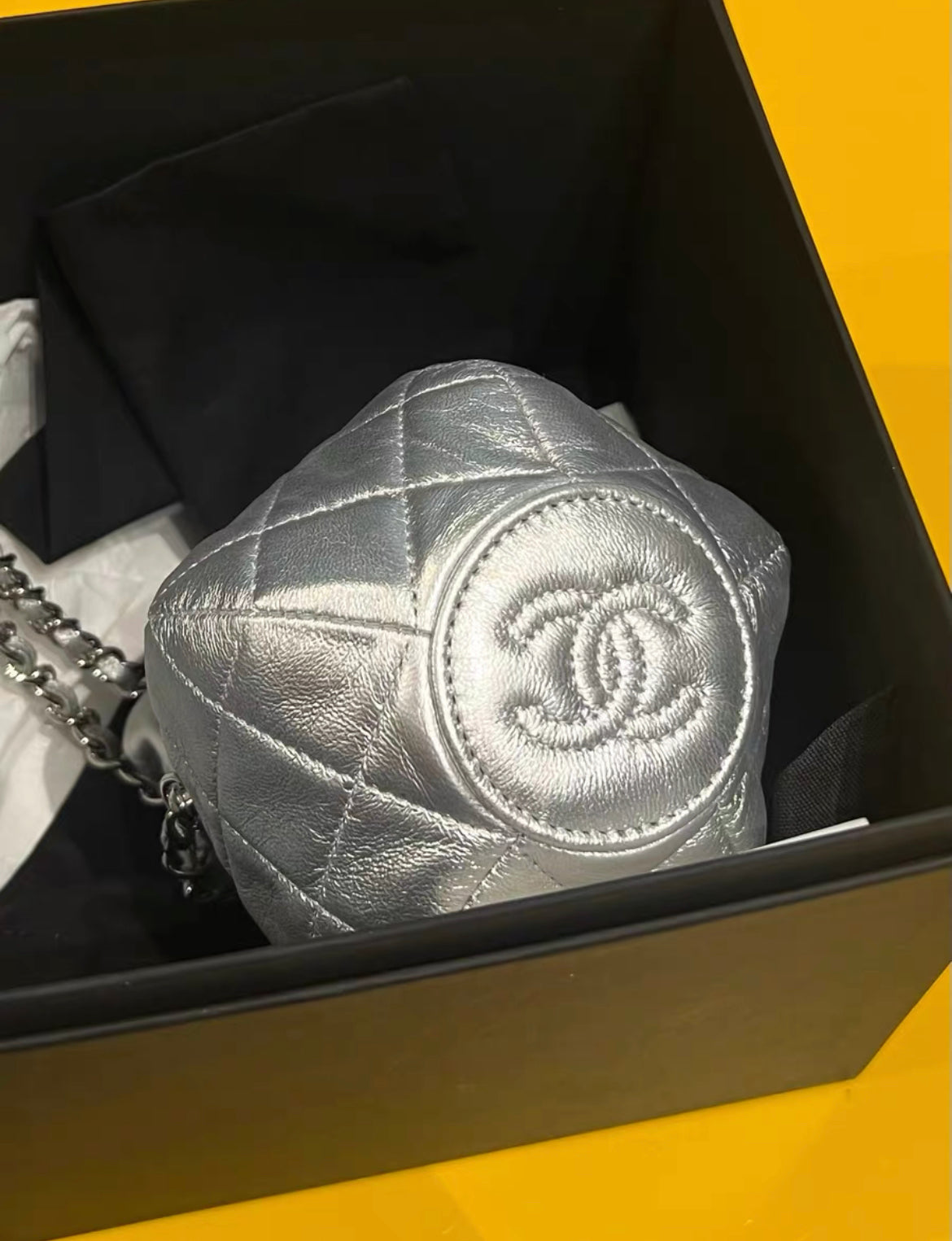 Chanel 23Ss Mini Metallic Quilted Bucket Bag Rovelle Bags