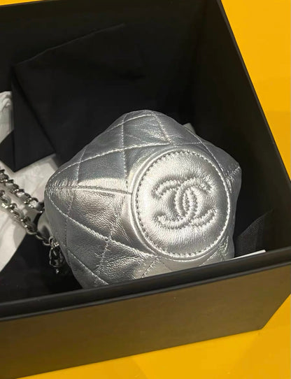 Chanel 23Ss Mini Metallic Quilted Bucket Bag Rovelle Bags