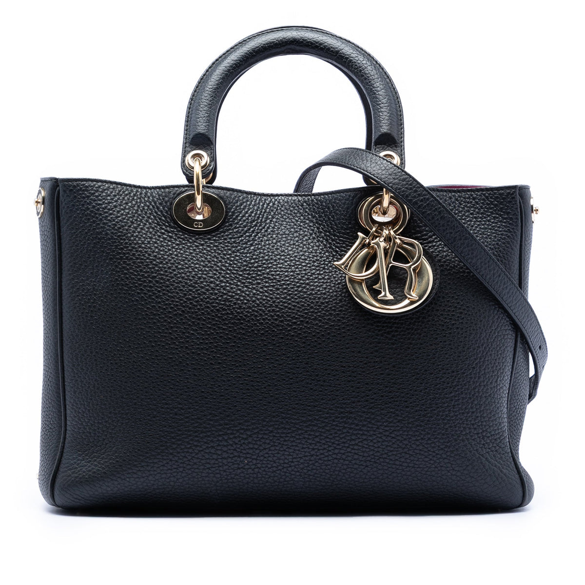 Black Dior Medium Pebbled Calfskin Diorissimo Satchel Rovelle Bags