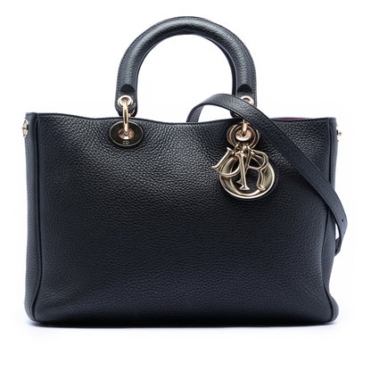 Black Dior Medium Pebbled Calfskin Diorissimo Satchel Rovelle Bags