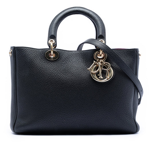 Black Dior Medium Pebbled Calfskin Diorissimo Satchel Rovelle Bags