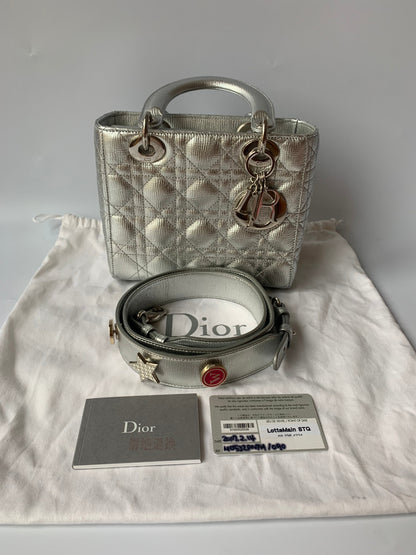 Lady Dior ABCdior Small Silver Cannage Lambskin Handbag Rovelle Bags