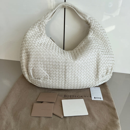 Bottega Veneta Belly Hobo Intrecciato White Large 47cm