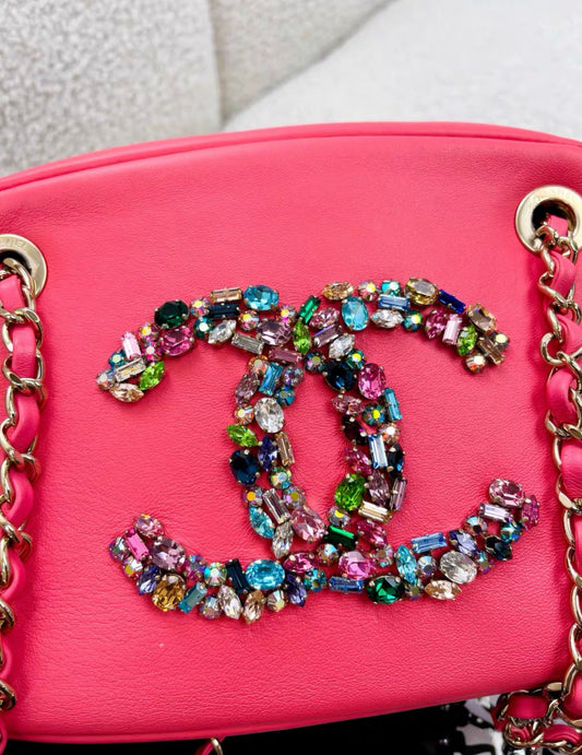 Chanel Pink Mini Flap 21C Crossbody Bag Crystal Rhinestone Double C Rovelle Bags