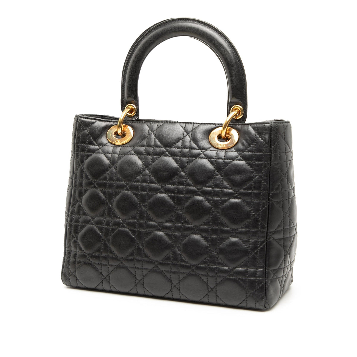 Black Dior Medium Lambskin Cannage Lady Dior Satchel Rovelle Bags