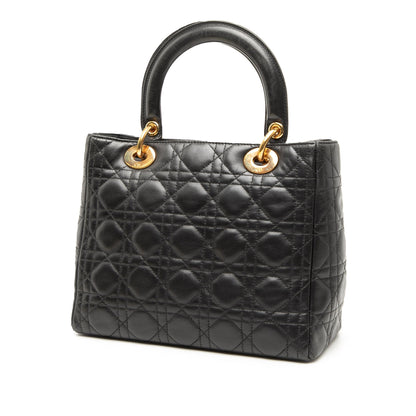 Black Dior Medium Lambskin Cannage Lady Dior Satchel Rovelle Bags