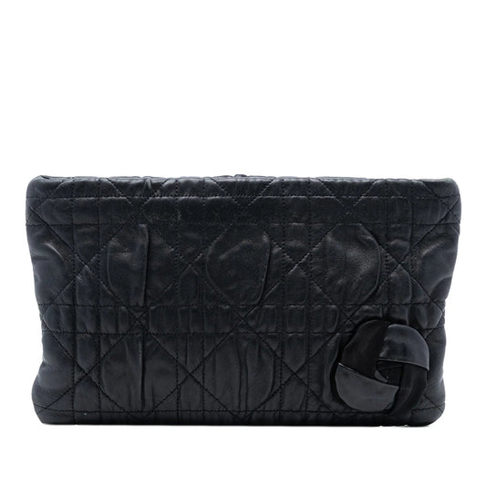 Black Dior Calfskin Cannage Rose Clutch Rovelle Bags