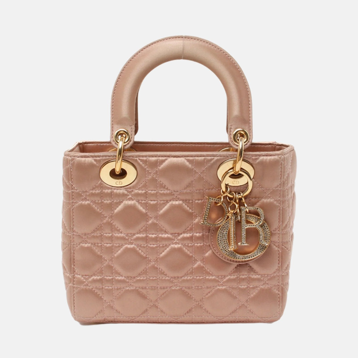 Lady Dior Small My AbcDior Beige Silk Handbag Crystal Charms Rovelle Bags