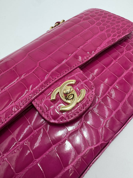 Chanel Medium Pink Crocodile Flap Bag Rovelle Bags