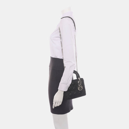 Lady Dior Mini Black Nubuck Aged Lambskin Leather handbag with silver hardware Chain Strap Rovelle Bags
