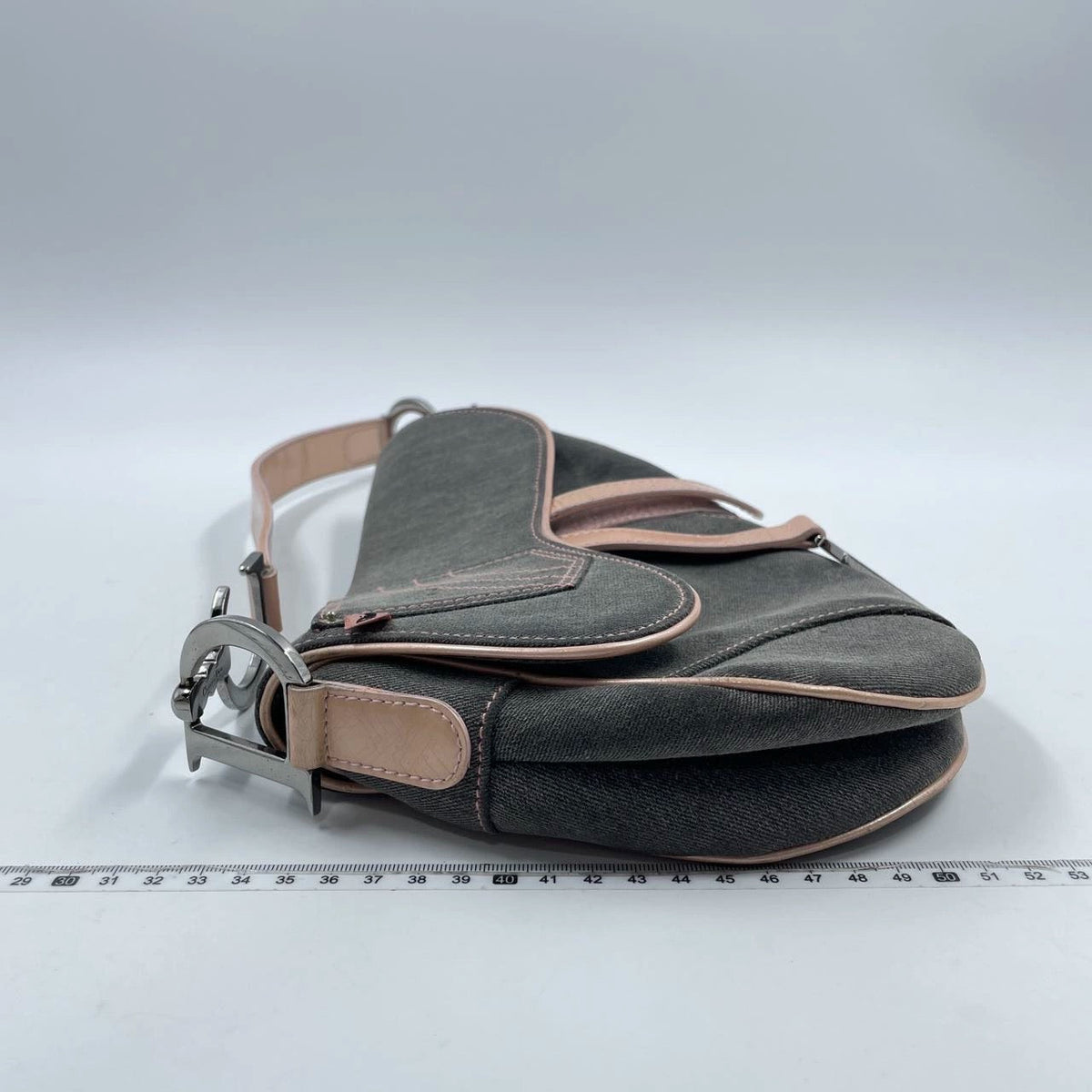 Dior Saddle Grey Denim with Pocket and Pink Leather Trim Shoulder Bag Rovelle Bags