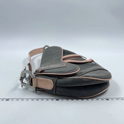 Dior Saddle Grey Denim with Pocket and Pink Leather Trim Shoulder Bag Rovelle Bags