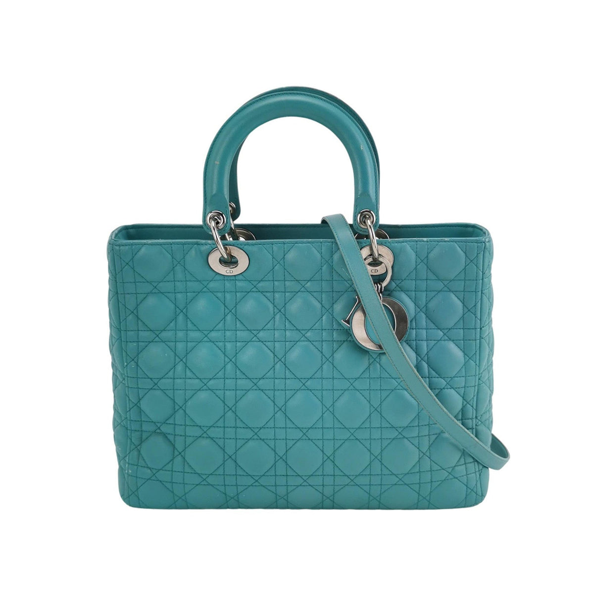 Lady Dior Large Bag Teal Blue Lambskin Cannage Leather Rovelle Bags