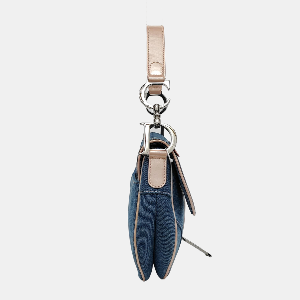 Dior Saddle Blue Denim with Pocket and Pink Leather Trim Shoulder Bag 2003 Rovelle Bags
