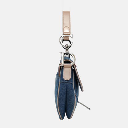 Dior Saddle Blue Denim with Pocket and Pink Leather Trim Shoulder Bag 2003 Rovelle Bags