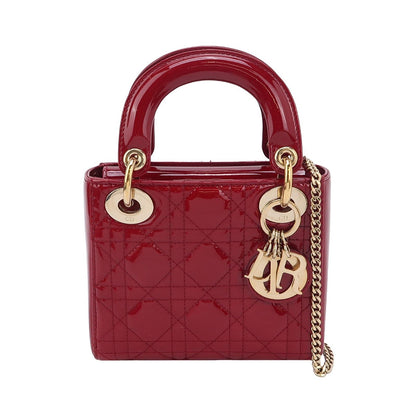 Lady Dior Mini Handbag Burgundy Red Patent Leather Gold-tone Chain Strap 2020 Suede Interior Rovelle Bags