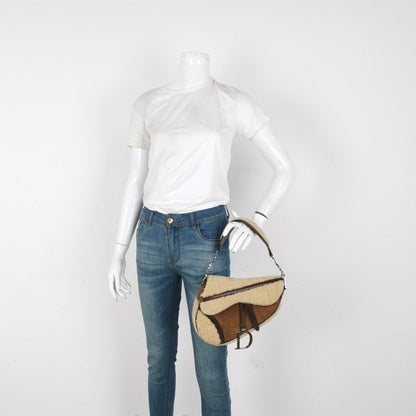 Dior Saddle Shoulder Bag Shearling Brown and While Rovelle Bags