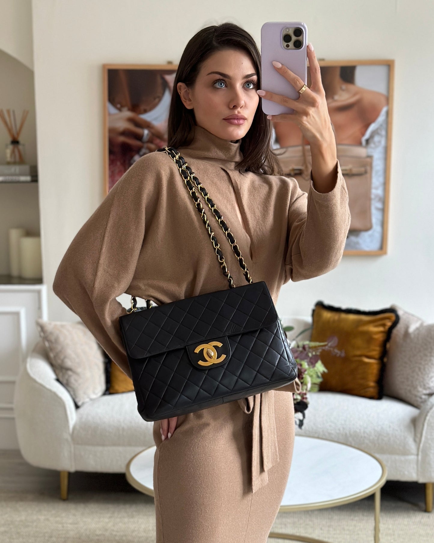 Chanel Black Maxi Mademoiselle Single Flap Bag in Lambskin with 24K Gold Hardware Rovelle Bags