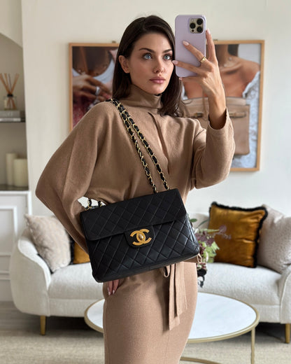 Chanel Black Maxi Mademoiselle Single Flap Bag in Lambskin with 24K Gold Hardware Rovelle Bags