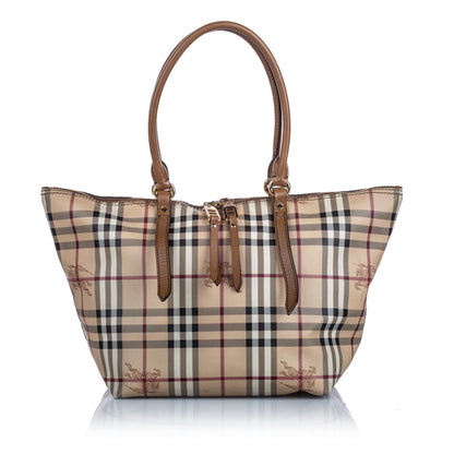 Burberry Haymarket Salisbury Leather Beige Tote Bag