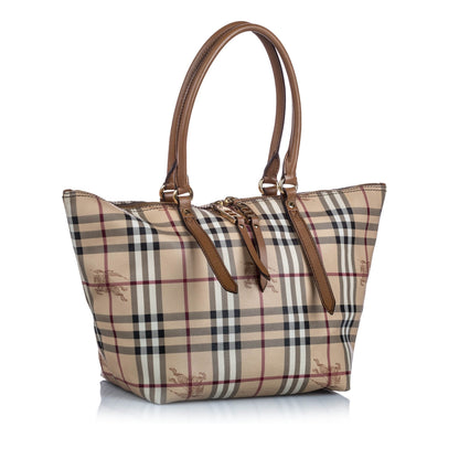 Burberry Haymarket Salisbury Leather Beige Tote Bag