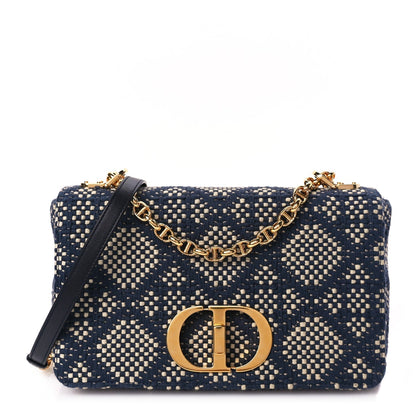 Christian Dior Fabric Macrocannage Woven Medium Caro Bag Blue White Rovelle Bags