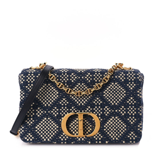 Christian Dior Fabric Macrocannage Woven Medium Caro Bag Blue White Rovelle Bags