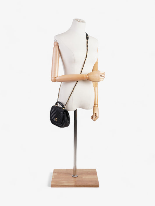 Chanel Reverse Chevron Round Top Handle Black Leather Rovelle Bags