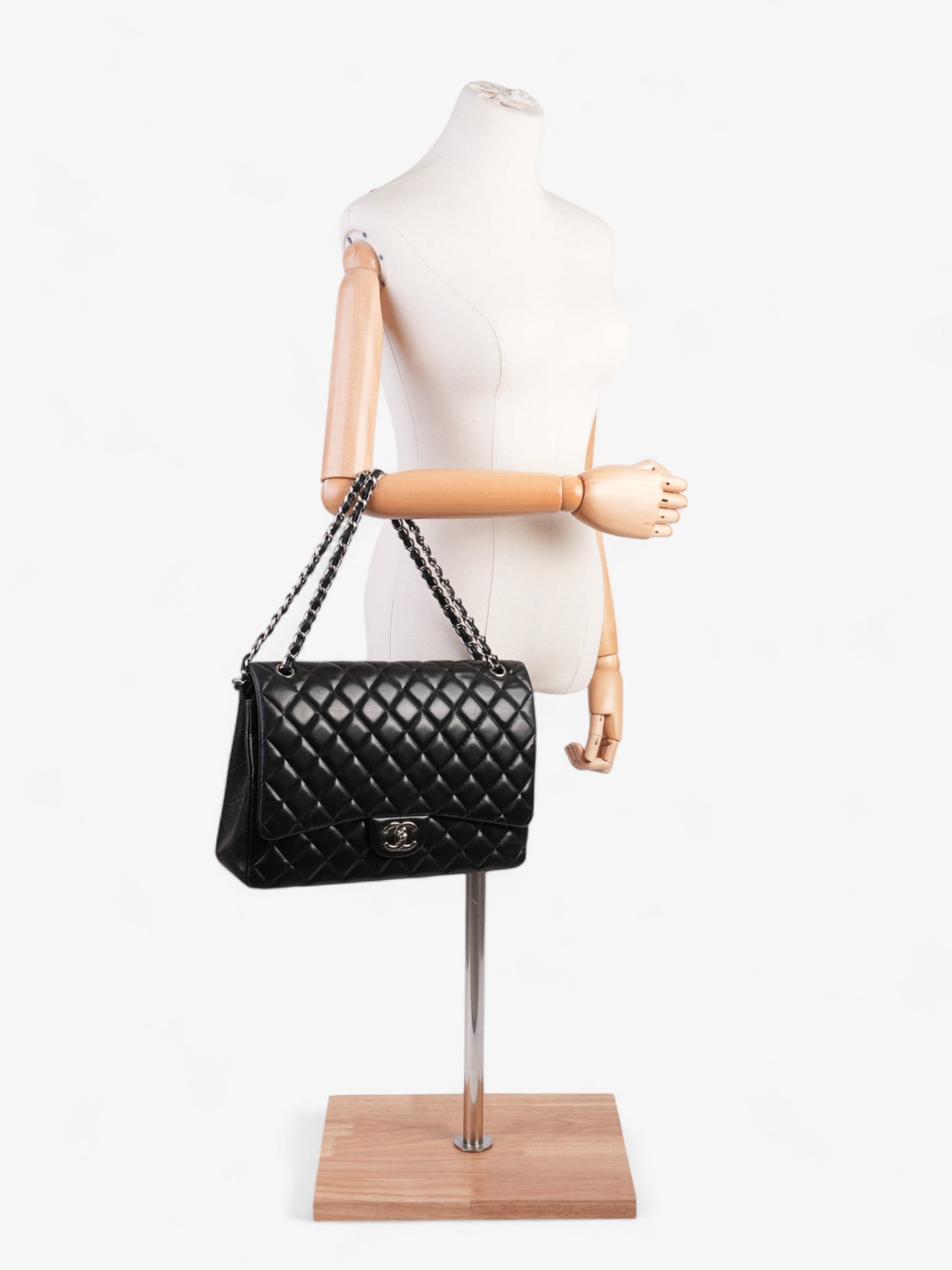 Chanel Classic Double Flap Black Lambskin Leather Maxi Rovelle Bags