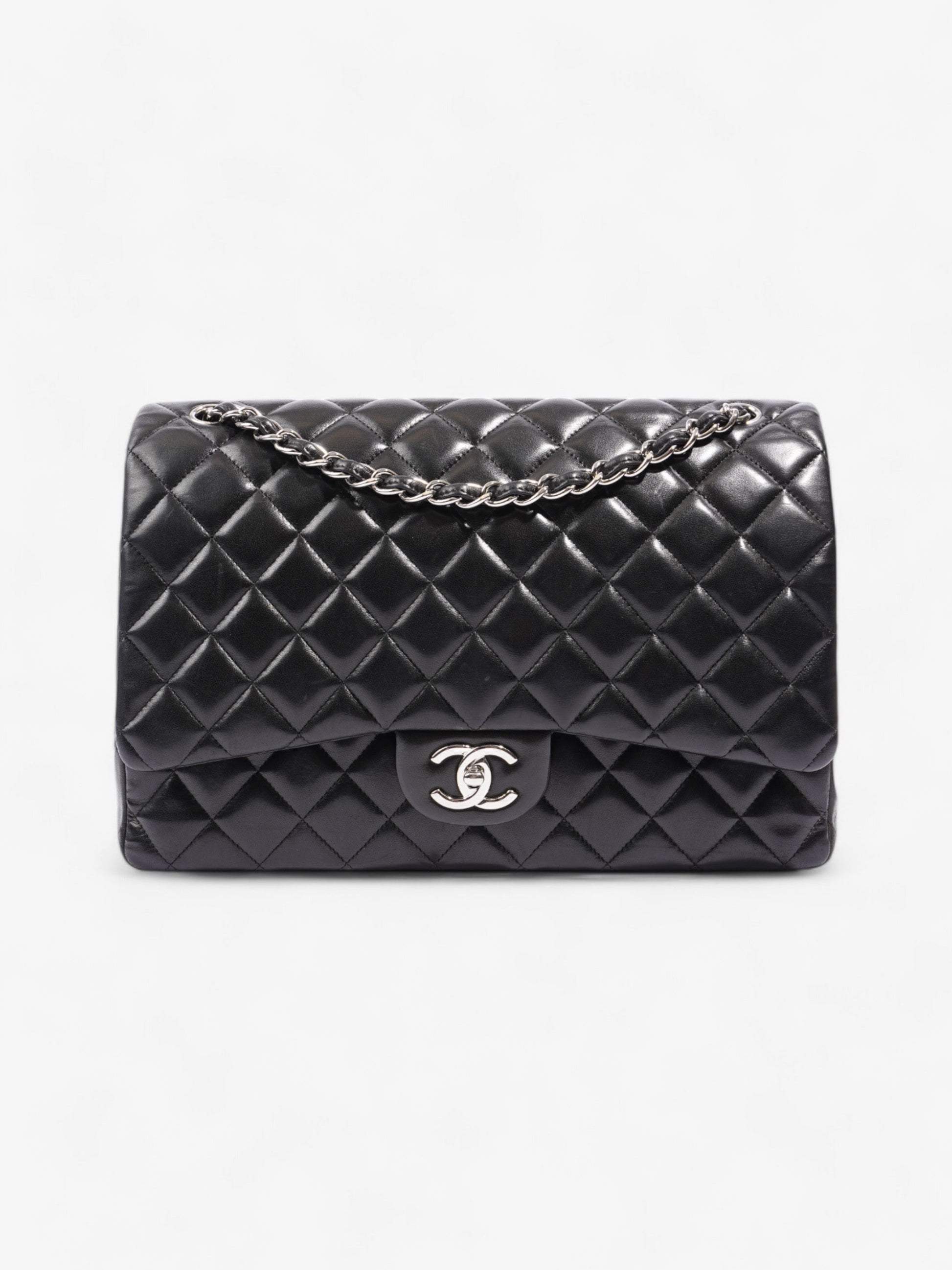 Chanel Classic Double Flap Black Lambskin Leather Maxi Rovelle Bags