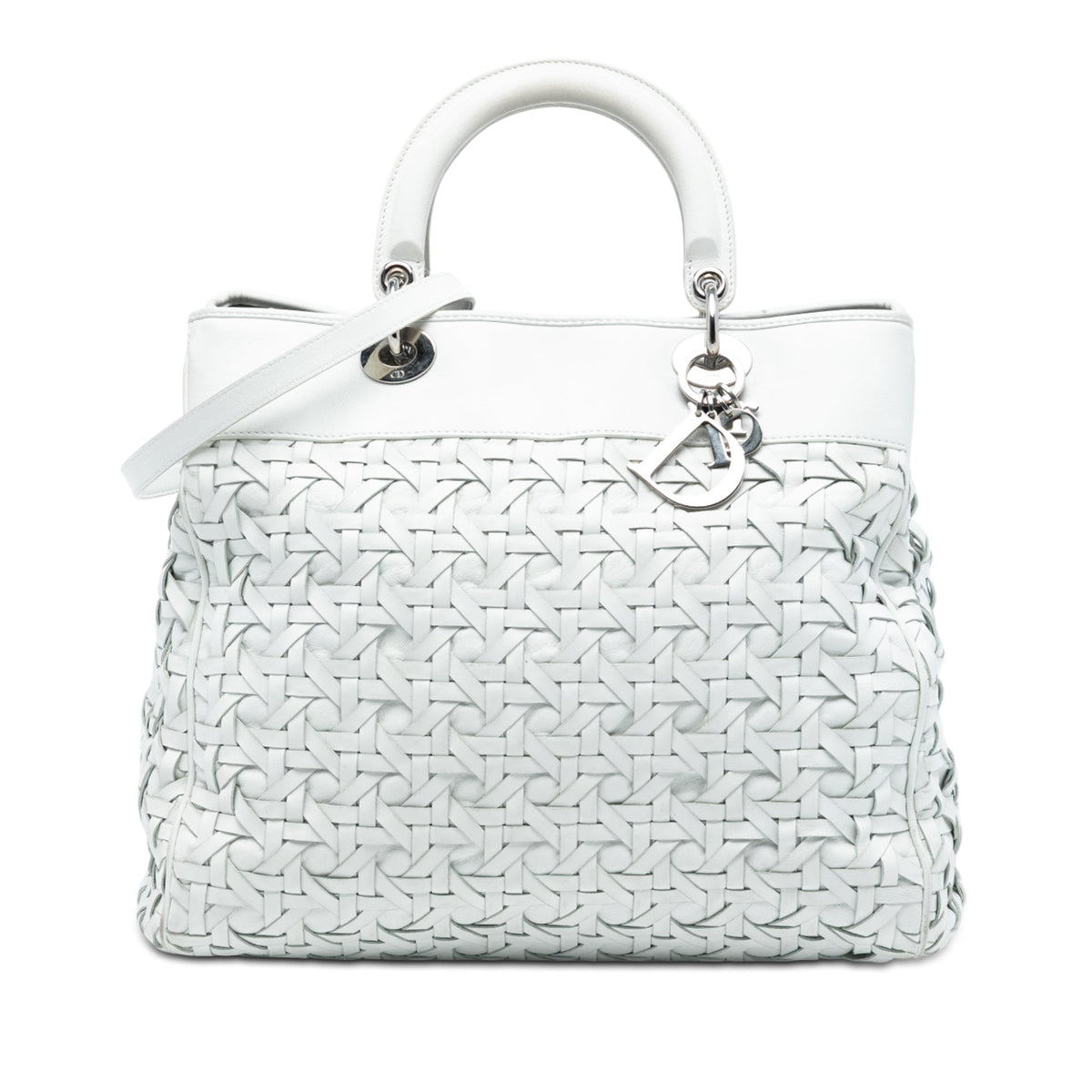 White Dior Woven Lambskin Lady Dior Avenue Tote Satchel Rovelle Bags