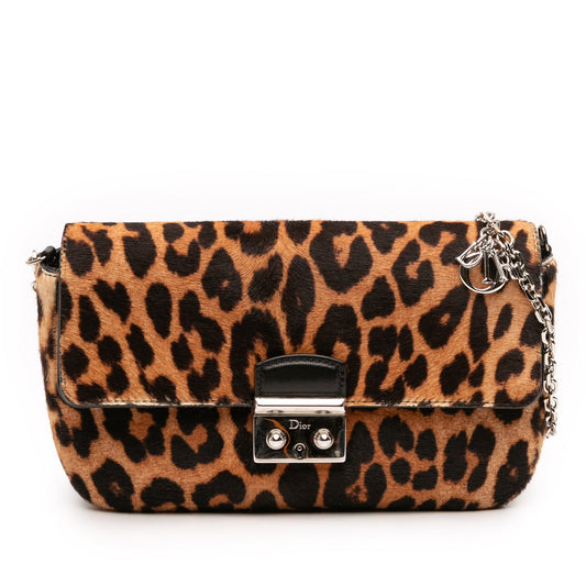 Brown Dior Leopard Print Pony Hair Miss Dior Chain Flap Crossbody Bag Rovelle Bags