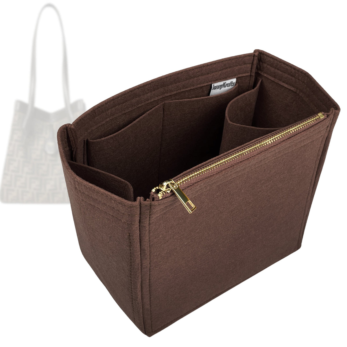 Organizer for [Origami Large Bag, Fendi] Bag Insert (Felt, Long Zip and Open Compartment) Rovelle Bags