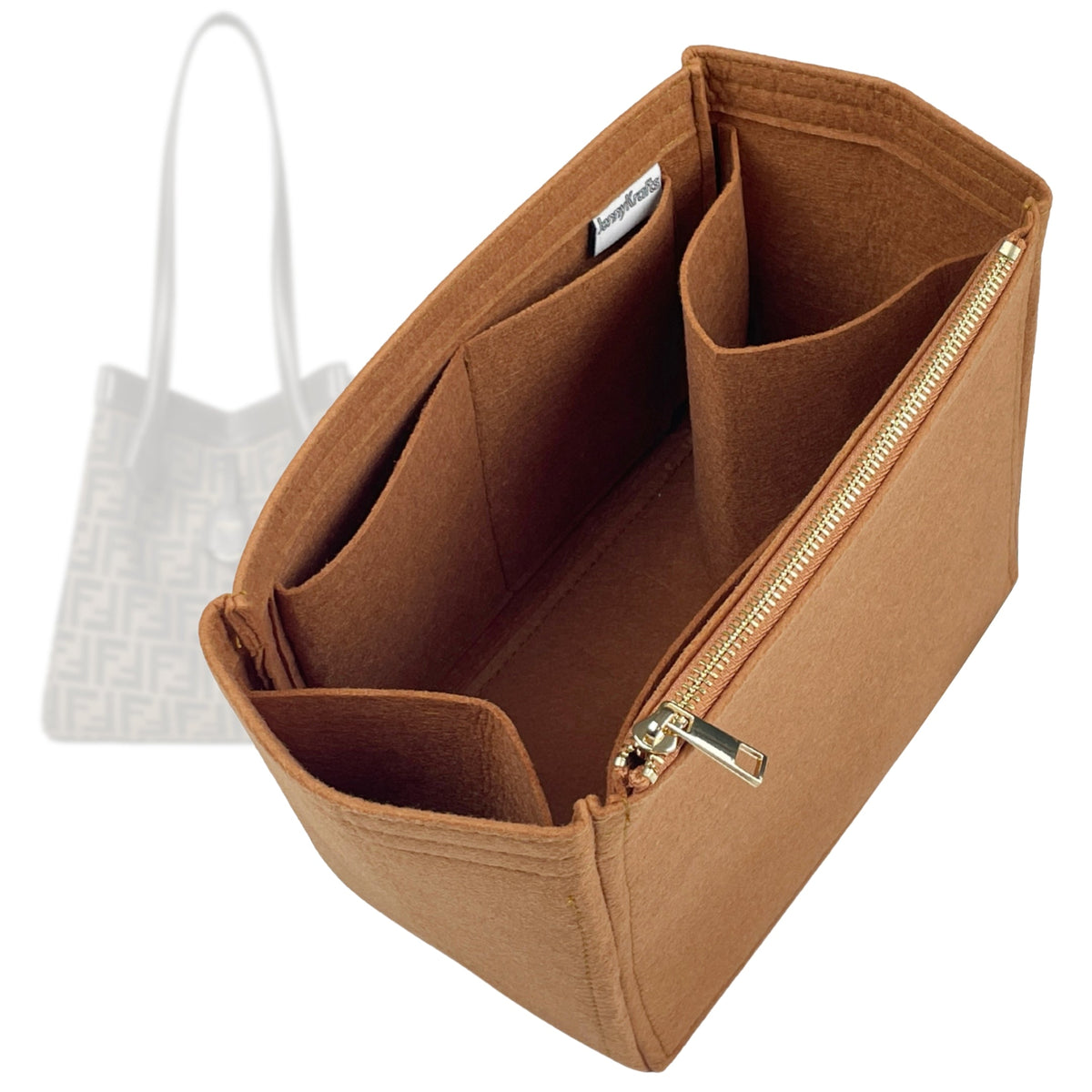 Organizer for [Origami Medium Bag, Fendi] Bag Insert (Felt, Long Zip and Open Compartment) Rovelle Bags