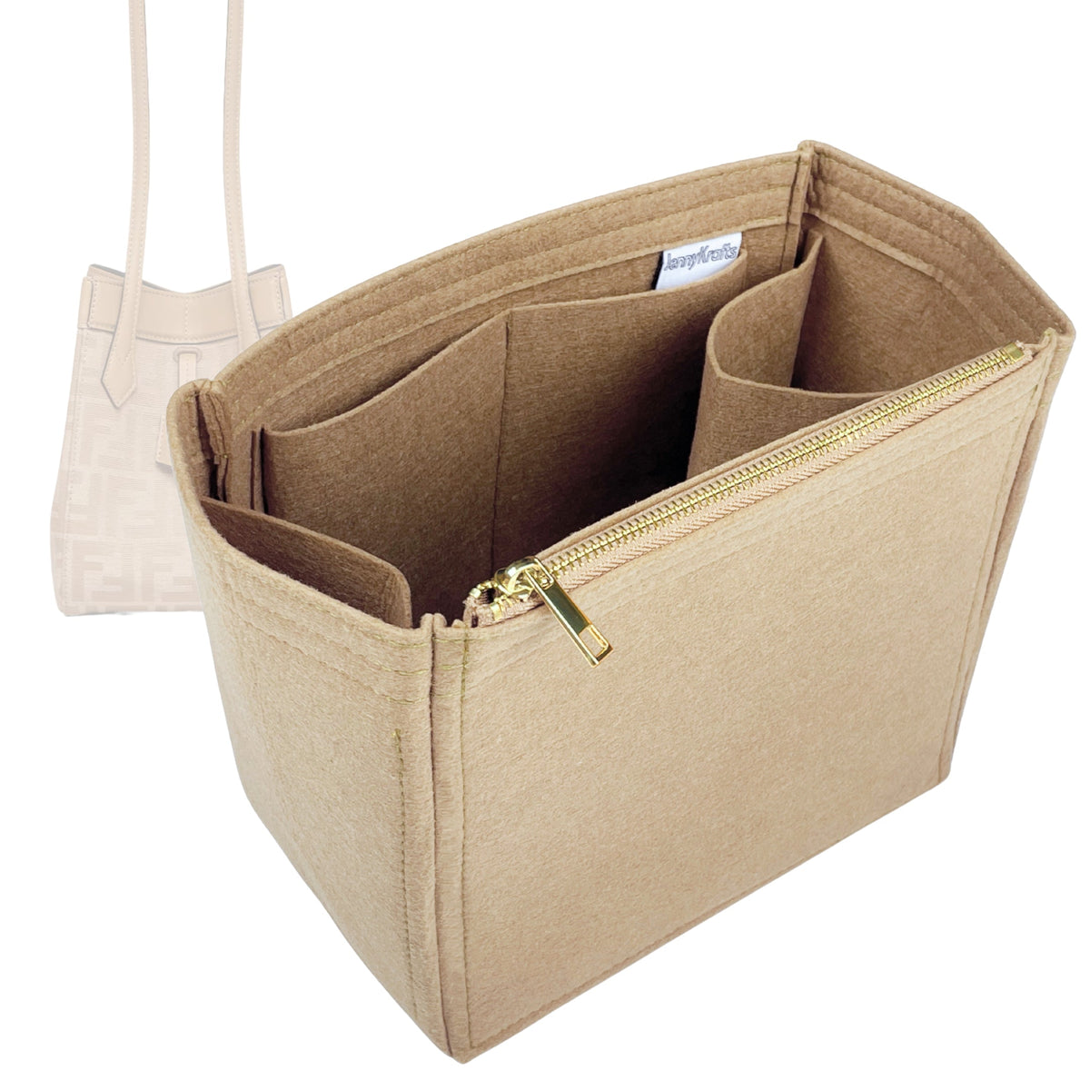 Organizer for [Origami Mini Bag, Fendi] Bag Insert (Felt, Long Zip and Open Compartment) Rovelle Bags