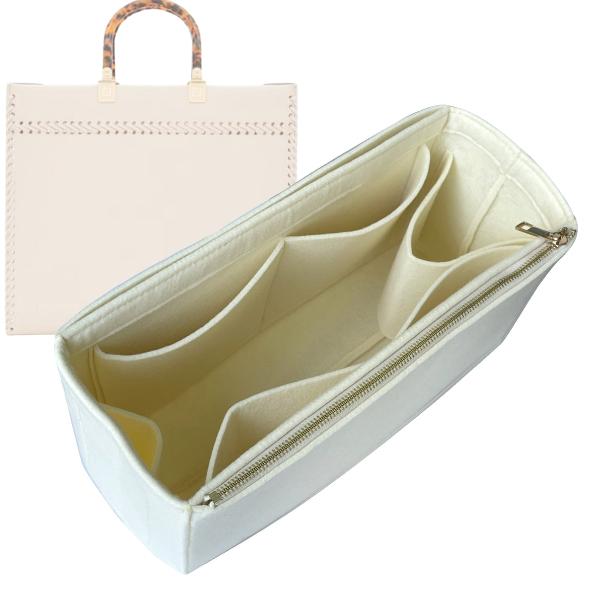 Organizer for [Sunshine Medium, Fendi] Bag Insert (Felt, Full-width Zip and Open Pocket) Rovelle Bags